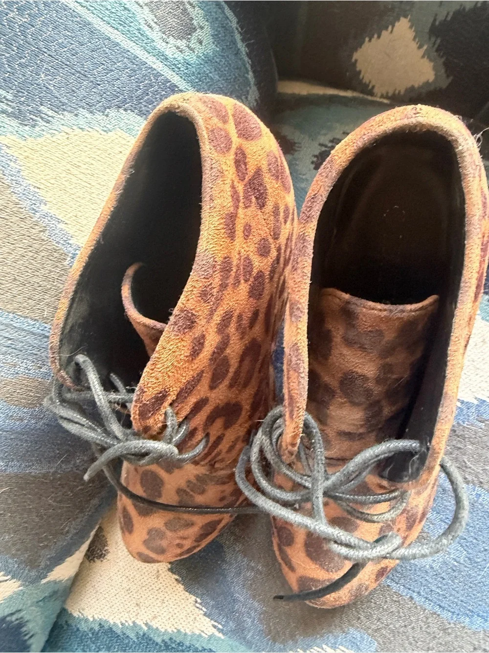 Leopard Print Lace-Up Ankle Booties - Brown